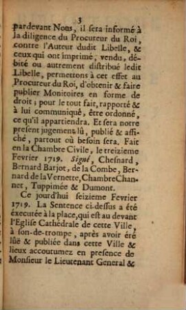 Sentence du présidial de Mâcon, qui condamne un Libelle jésuitique calomnieux