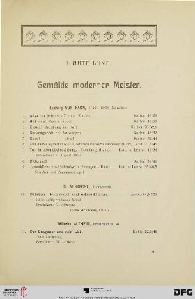 I. Abteilung. Gemälde moderner Meister (Nr. 1-139)