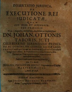 Dissertatio Iuridica, De Executione Rei Iudicatae