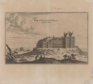Ansicht des Schloses in Saint-Maur-des-Fossés/Frankreich, Kupferstich, 1656 : Prosp. du Chasteav de St. Maur : 2 Meyl von Parys. - [Frankfurt] : [Caspar Merian] , [1656]. - 1 Kunstbl. : Kupferstich ; 28 x 18 cm