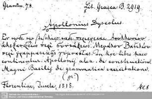 Literatura Graeca B 2919