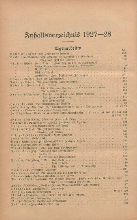 Inhaltsverzeichnis 1927-28