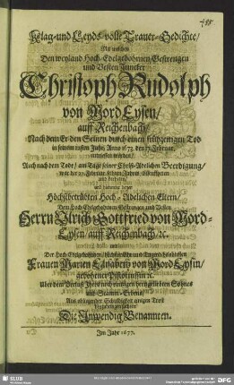 Klag- und Layds-volle Trauer-Gedichte ...