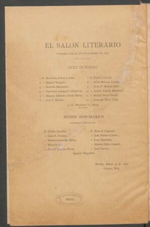 Socios de número. [y] Socios honorarios nombrados hasta hoy.