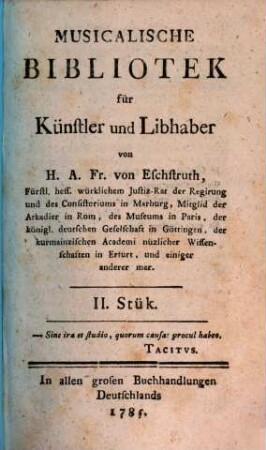 Musicalische Bibliotek für Künstler und Libhaber, 2. 1785