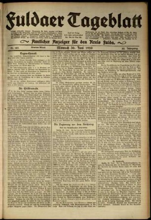 Erste Ausgabe vom Mittwoch, den 30. Juni 1920.