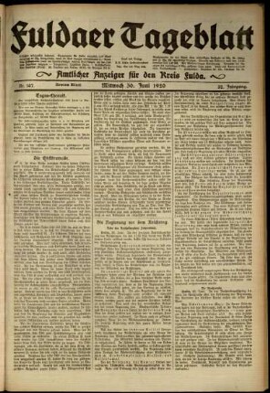 Erste Ausgabe vom Mittwoch, den 30. Juni 1920.
