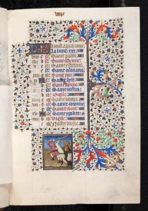 Kalendar: August; Monatsbild: Getreidedreschen; Bordüre