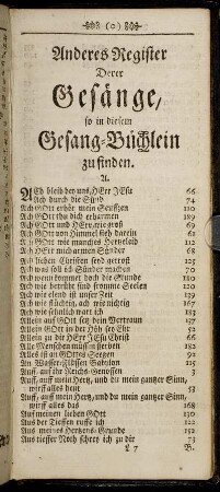 Anderes Register Derer Gesänge, so in diesem Gesang-Büchlein zu finden.
