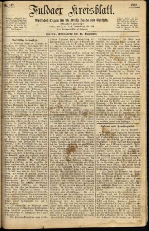 Erste Ausgabe vom Samstag, den 16. Dezember 1882.