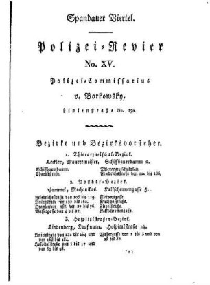 Spandauer Viertel. Polizei= Revier No. XV.