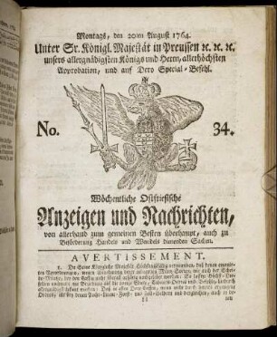 No. 34. Montags, den 20ten August 1764.