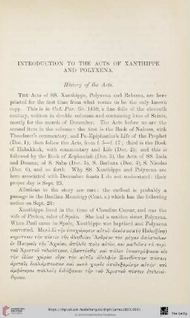 Introduction to the Acts of Xanthippe and Polyxena