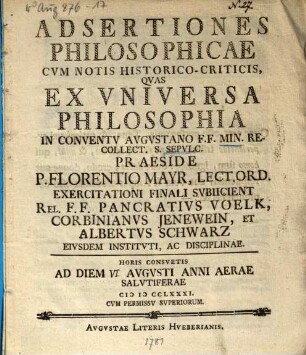Adsertiones Philosophicae : Cvm Notis Historico-Criticis