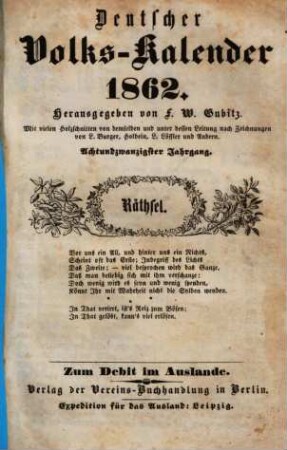Jahrbuch des Nützlichen und Unterhaltenden. 1862 = Jg. 28