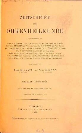Zeitschrift für Ohrenheilkunde. 8, 8. 1879