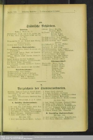 IV. Behördenverzeichnis : IV. Städtische Behörden