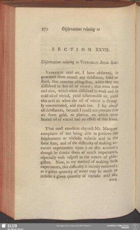 Section XXVII. Observations relating to Vitriolic Acid Air