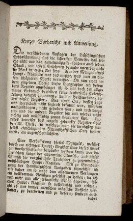 Kurzer Vorbericht und Anweisung.