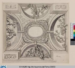 Kassel: Entwurf zu einem rechteckigen Deckengemälde: Putten, die Jahreszeiten darstellend, in einem Scheingewölbe mit offenen Lünetten und ovalem Mittelfeld