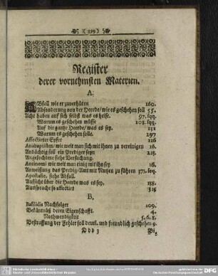 Register derer vornehmsten Materien