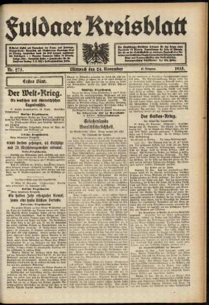 Erste Ausgabe vom Mittwoch, den 24. November 1915.