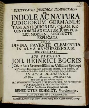 Dissertatio Juridica Inauguralis De Indole Ac Natura Judiciorum Germaniæ Tam Antiquiorum, Quam Recentiorum Ad Statum Juris Publici Moderni, Succincte Explicata