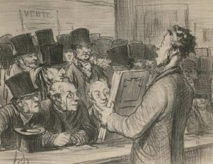 Kunstversteigerung : Kunstversteigerung. Lithografie (vor 1879; H. Daumier)