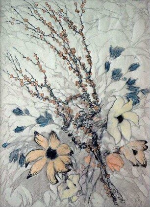 Sanddorn und Blüten - Vorstufenzeichnung