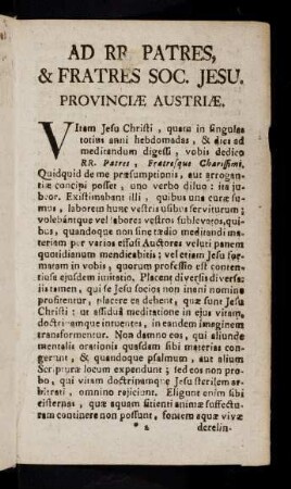 2r-2v, Ad RR. Patres, & Fratres Soc. Jesu. Provinciae Austriae