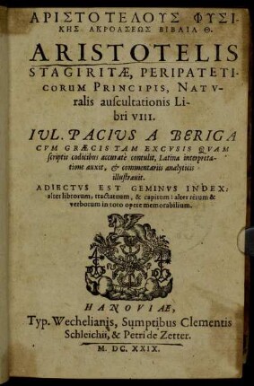 Aristotelus Physikēs Akroaseōs Biblia 8