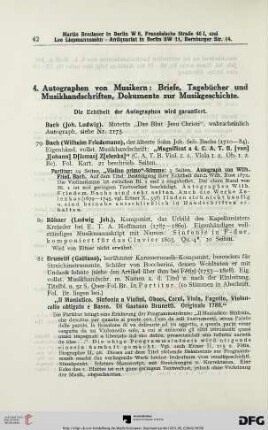 4. Autographen von Musikern: Briefe, Tagebücher und Musikhandschriften, Dokumente zur Musikgeschichte (Nr. 79-113)
