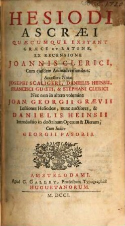 Hesiodi Ascraei Quaecumque Exstant : Graece Et Latine, [1]