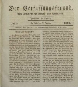 № 2. Cassel, den 7. Januar 1832.