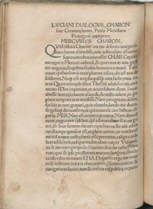 Lvciani Dialogvs, Charon siue Contemplantes, Petro Mosellano Protegensi interprete.