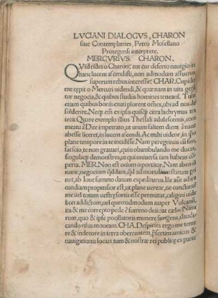 Lvciani Dialogvs, Charon siue Contemplantes, Petro Mosellano Protegensi interprete.
