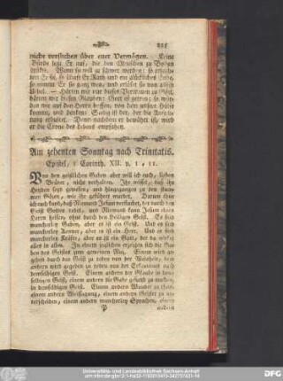Am zehenten Sonntag nach Trinitatis. Epistel, 1 Corinth. XII. v. 1 - 11.