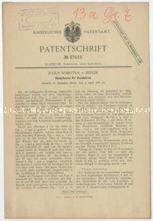 Patentschrift eines Dampfkessels für Kleinbetriebe, Patent-Nr. 37615