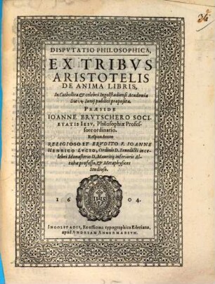 Disputatio philosophica ex tribus Aristotelis de anima libris