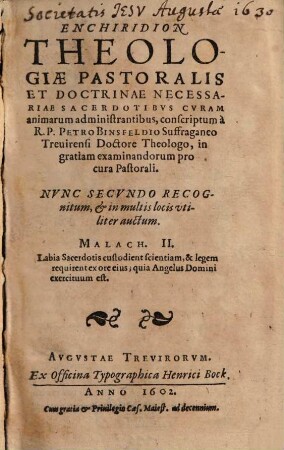 Enchiridion Theologiae Pastoralis Et Doctrinae Necessariae Sacerdotibvs Cvram animarum administrantibus