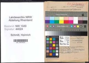 Entnazifizierung Heinrich Schmitt , geb. 25.02.1886 (Postbeamter)