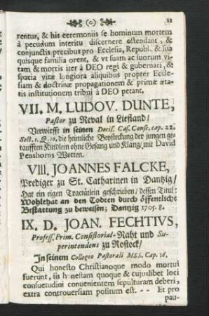 IX. D. Joan. Fechtius, Profess. Prim. Consistorial-Rath und Superintendens zu Rostock