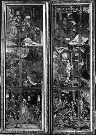 Zwei Altarflügel mit Verkündigung und Szenen aus der Passion Christi : Zwei Altarflügel mit Verkündigung und Szenen aus der Passion Christi. Tafelmalerei. Kärnten