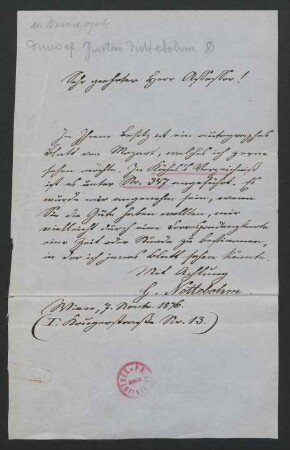 Brief an Franz von Nemeczek : 07.11.1876