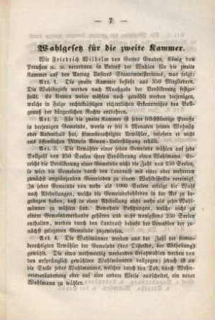 Wahlgesetz für die zweite Kammer.
