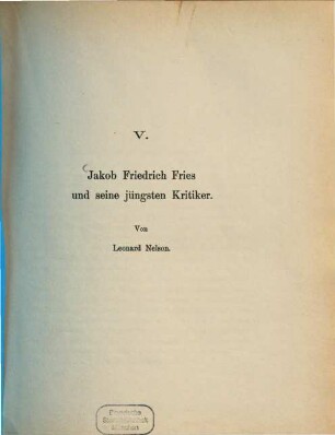 Jakob Friedrich Fries und seine jüngsten Kritiker