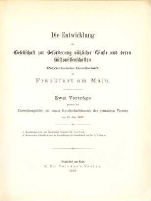 Neujahrsblatt des Vereins für Geschichte und Altertumskunde zu Frankfurt a.M.. 1879