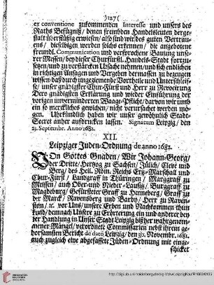 XII. Leipziger Juden-Ordnung de anno 1682.
