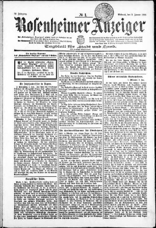 Rosenheimer Anzeiger : Tagblatt für Stadt und Land ; (mit amtlichen Mitteilungen). 1906, 1/8 = Jg. 52