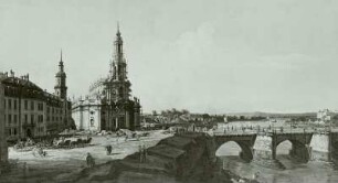 Dresden vom linken Elbufer oberhalb des Altstädter Brückenkopfes